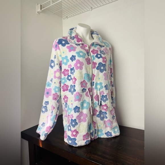 Floral Zip Up Long Sleeve Boutique Teddy Coat with Pockets - NWT 2XL - Picture 4 of 10